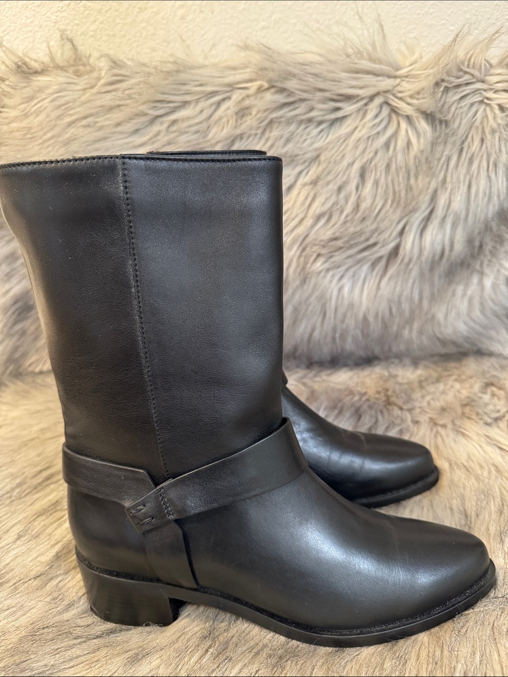 Aquatalia Black Leather Mid-Calf Harness Boots Size 9.5